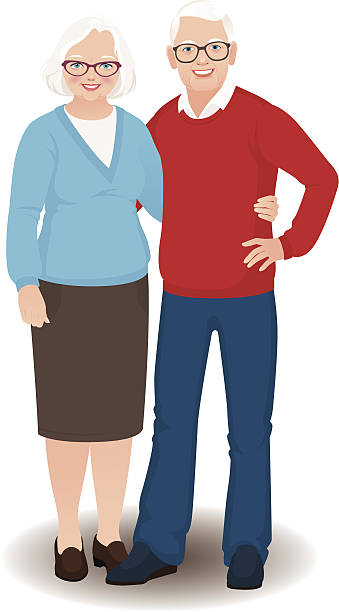 ilustraciones, imágenes clip art, dibujos animados e iconos de stock de pareja senior en cuerpo completo - senior couple isolated white background standing