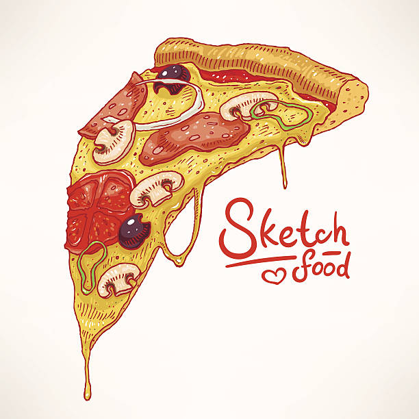 illustrazioni stock, clip art, cartoni animati e icone di tendenza di pizza disegnati a mano - 2 - pink pepper illustrations