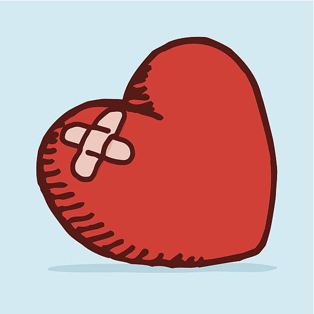 broken heart перерыв с заплатками - relationship difficulties heart shape bandage adhesive bandage stock illustrations