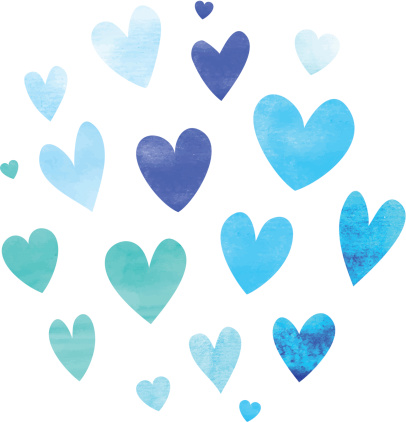 Blue isolated watercolor heart set on white background