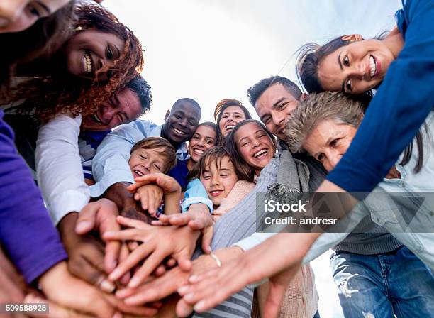 Team With Hands Together Stock Photo - Download Image Now - Community, Multiracial Group, Child