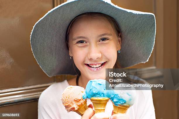 Sweet Colored Dream Happy Smiling Girl With Many Icecream Stock Photo - Download Image Now