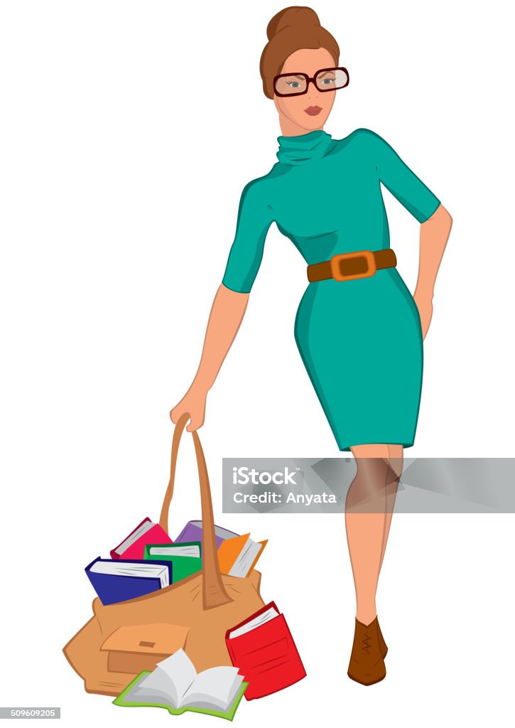 Cartoon Young Woman Holding Big Bag Full Of Books Stock Illustration -  Download Image Now - Adult, Adults Only, Cartoon - iStock