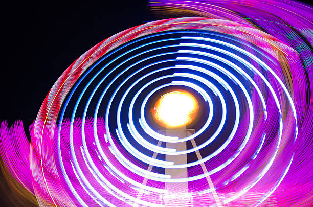 traînées de lumière abstraites colorées - ferris wheel wheel blurred motion amusement park photos et images de collection