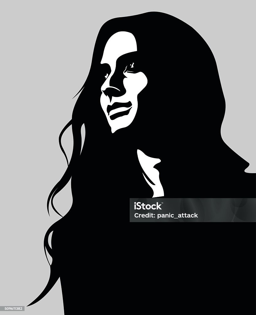 Vector portrait of pensive long hair woman looking up Clip art low key portrait of pensive long hair woman looking up. Easy editable layered vector illustration. Women stock vector