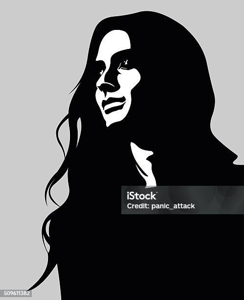 Vector Portrait Of Pensive Long Hair Woman Looking Up Stock Illustration - Download Image Now