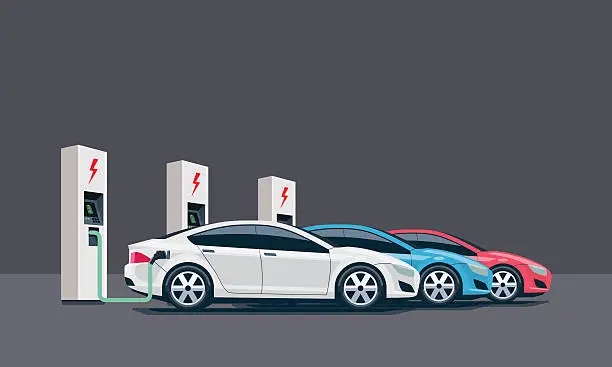Vector illustration of Electric Cars Charging at the Charging Station