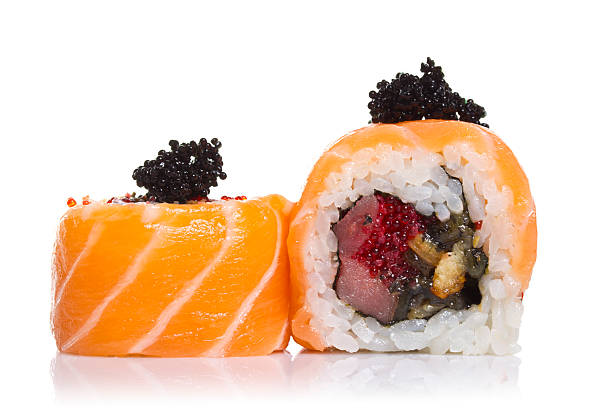 istock Sushi roll with salmon isolated on white background 509612325