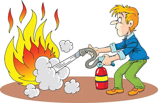 Vector illustration of Man putting out a fire