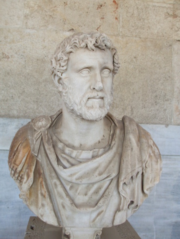 Bust from High Renaissance at Piazza della Signoria in Florence at Tuscany, Italy. This is located in a public square and is visible to the public.