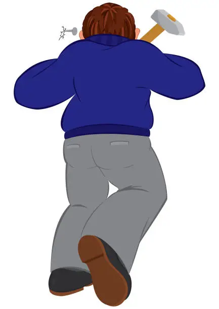 Vector illustration of Cartoon man in blue sweater with hummer back view