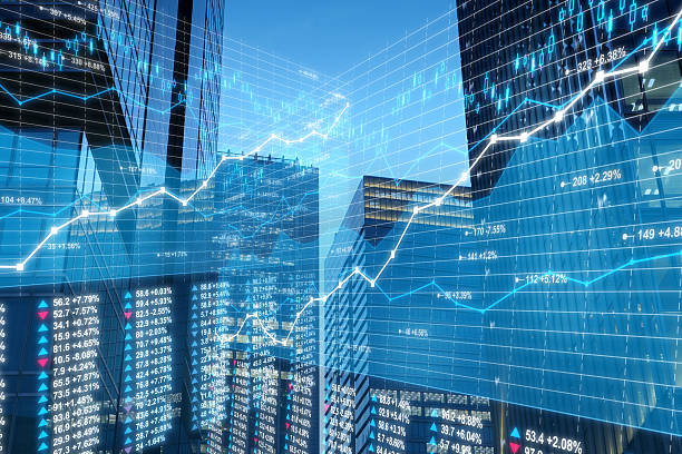 istock Business city: stock market data and charts on skyscrapers background 509614932
