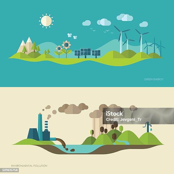 Ecology Environment Green Energy And Pollution Concept Illustrations Stock Illustration - Download Image Now