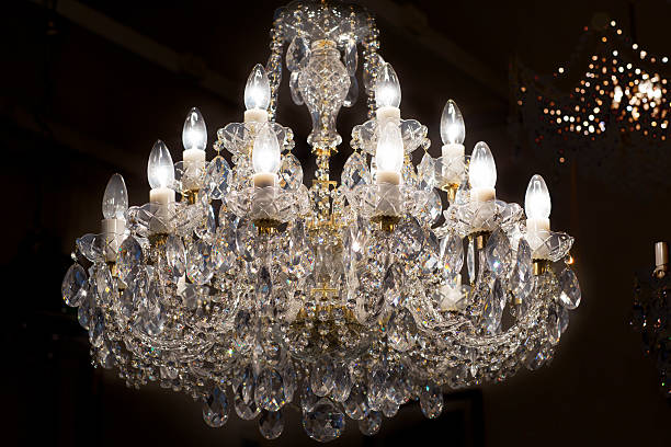 istock Brass chandelier with crystal. 509616736