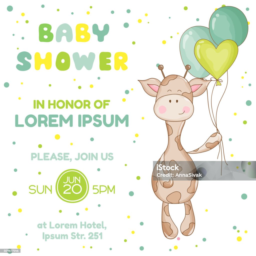 Bebé ducha o tarjetas de llegada de bebé con jirafa - arte vectorial de Fiesta prenatal libre de derechos