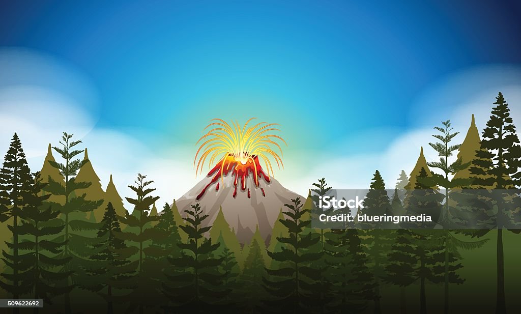 Simple Volcano Scene Volcano Eruption Scene At Daytime Stock Illustration - Download Image ...