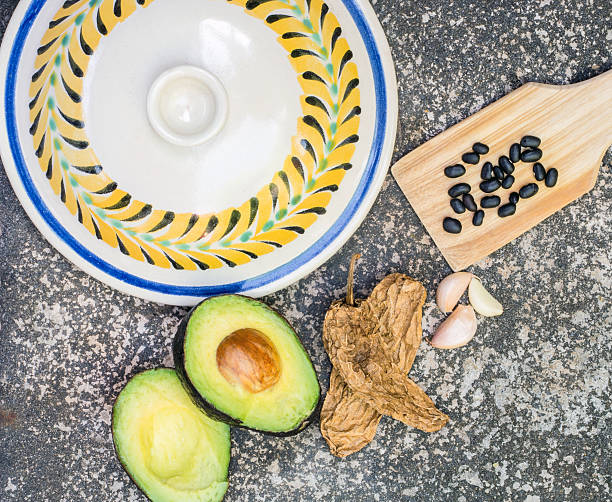 Mexican food ingredients with cookware stock photo