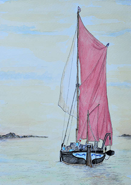 istock Ink and Watercolur painting of a Spritsail barge. 509623410