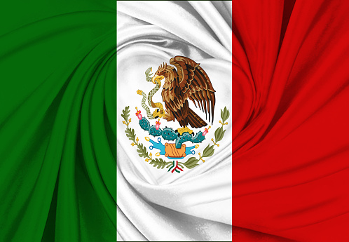 Flag of Mexico waving in the wind. Silk texture pattern