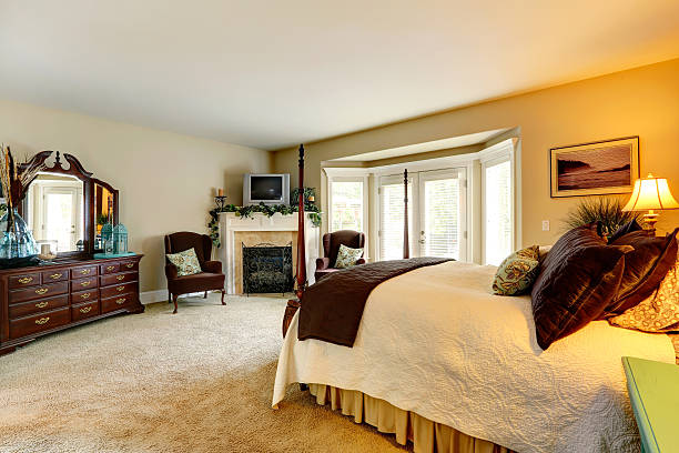 istock Luxury bedroom with vanity cabinet and fireplace 509625845