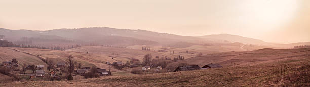 istock Panorama of spring sunset in mountain village 509625848
