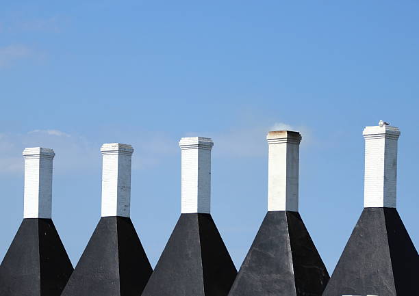 istock Five chimneys on a smokehouse with blue sky 509626307