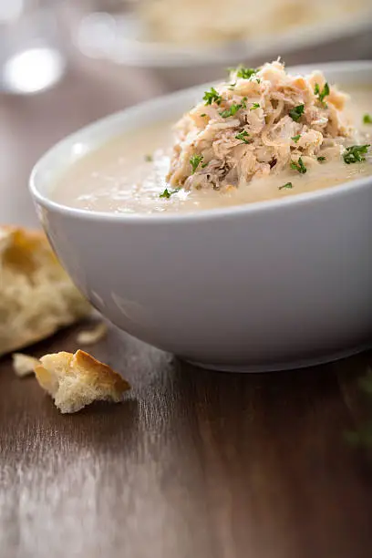 She-Crab Soup a South Carolina dish.  The soup is a cream based soup with sherry wine and blue crab meat topped with more crab meat and parsley.  Please see my portfolio for other food and drink images. 