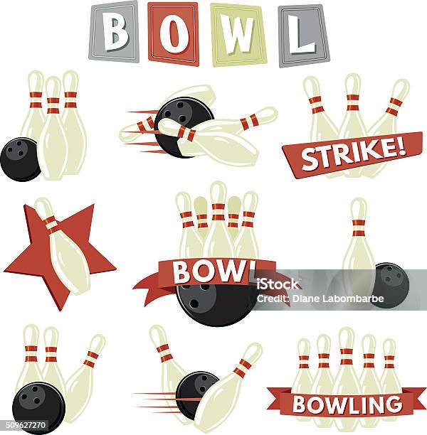 Retro Bowling Icons Set Stock Illustration - Download Image Now - Bowling Pin, Ten Pin Bowling, Retro Style