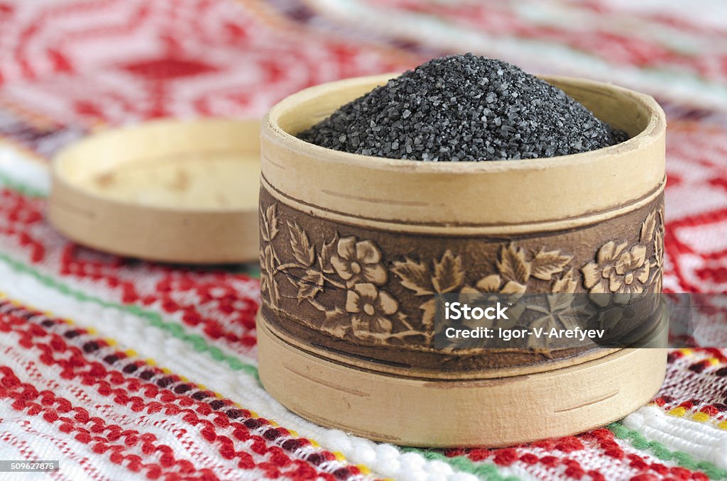 Chetvergova salt shaker from birch bark - 2 Traditional rksskaya salt. Was widely known throughout the world until the early 20th century. Baked in an oven at Easter. Helps to maintain health. Domestic Life Stock Photo