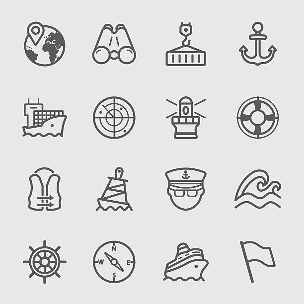 illustrazioni stock, clip art, cartoni animati e icone di tendenza di porto marino di linea icona - anchor harbor vector symbol