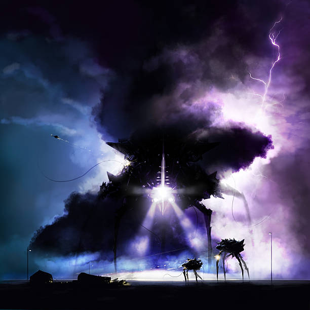 illustrazioni stock, clip art, cartoni animati e icone di tendenza di alieno invasione guerra - tornado storm disaster storm cloud