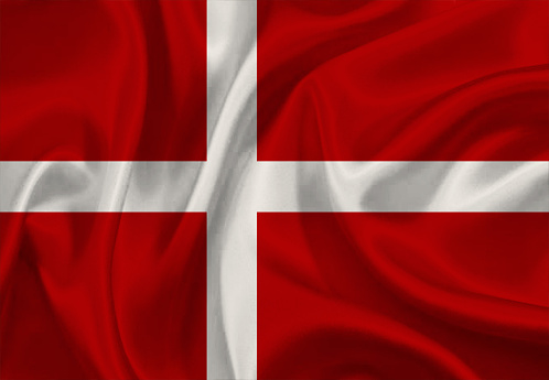 Flag of Denmark, three dimensional render, satin texture.