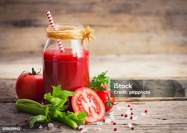 Tomato Juice In The Jar Stock Photo - Download Image Now - Tomato, Juice - Drink, Celery