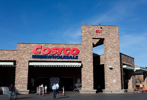 Las Vegas, USA - February 11, 2016: A Costco store front in Summerlin, Las Vegas. Costco Wholesale Corporation is an American membership-only warehouse club that provides a wide selection of merchandise. As of 2014, it was the third largest retailer in the United States