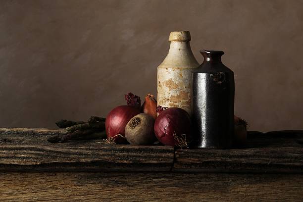 istock Clay Bottles & Vegetables on Timber Shelf. 509633798