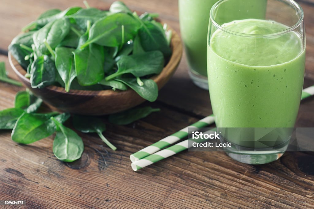 Spinach Smoothie Spinach Smoothie, Made with Fresh Spinach and Non Dairy Milk. Smoothie Stock Photo