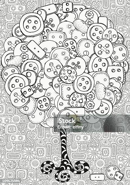 Button Tree Colouring In Artistic Tree With Clothes Buttons Pattern For Coloring Book Stock ...