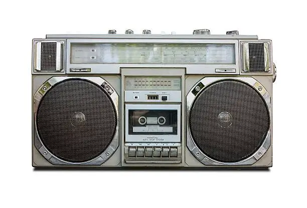 Vintage Radio Cassette Recorder Boombox isolated on white