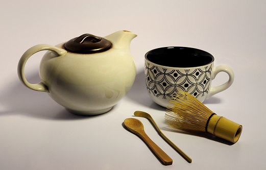 Macha Tea Pot, Cup, Wisk, Bamboo Scoop and Spoon