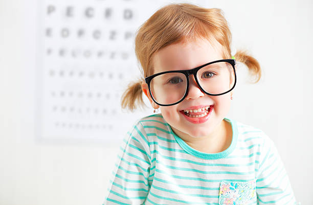 istock concept vision testing. child  girl with eyeglasses 509639996