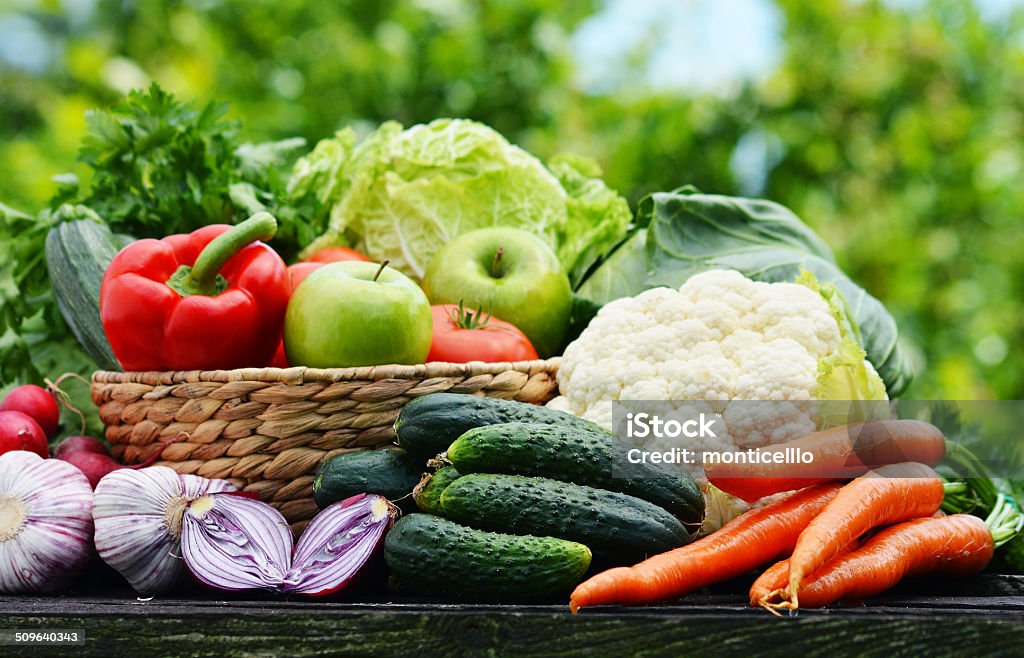 Variety of fresh organic vegetables in the garden Variety of fresh organic vegetables in the garden. Antioxidant Stock Photo