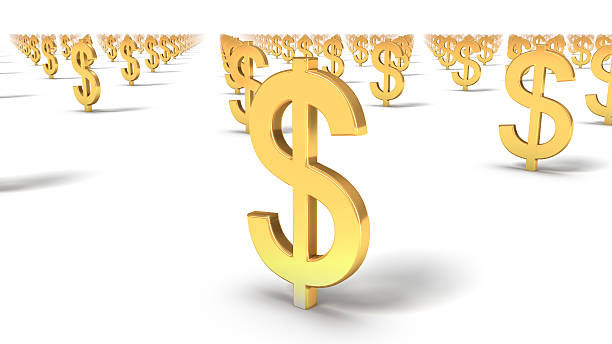 Angled close-up of endless Dollar Signs stock photo