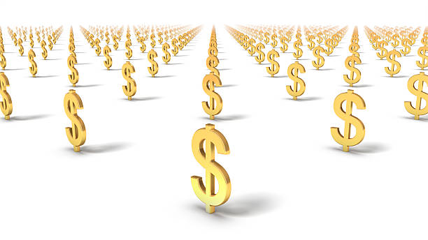 High angled diagonal view of endless Dollar Signs stock photo