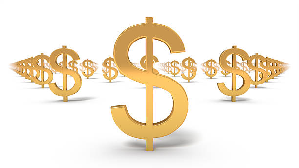 Front close-up view of endless Dollar Signs stock photo