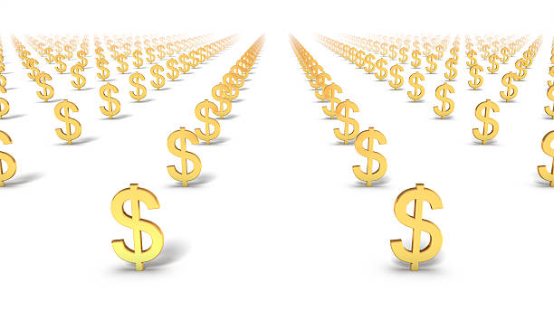 High angle front view of endless Dollar Signs stock photo