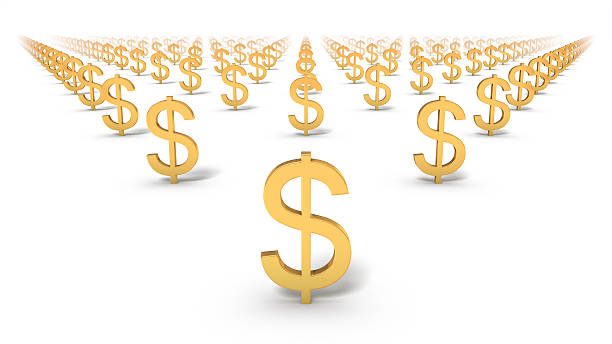 Front view endless rows of Dollar Signs stock photo