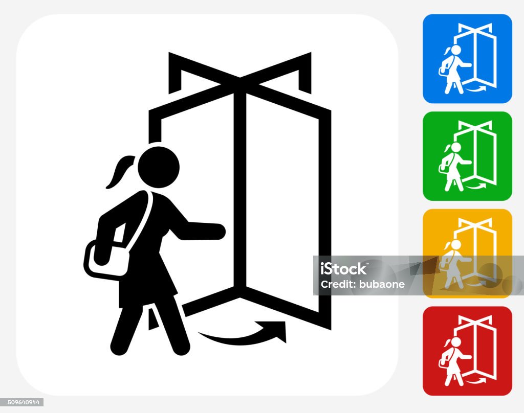 Going to Work Icon Flat Graphic Design Going to Work Icon. This 100% royalty free vector illustration features the main icon pictured in black inside a white square. The alternative color options in blue, green, yellow and red are on the right of the icon and are arranged in a vertical column. Icon stock vector