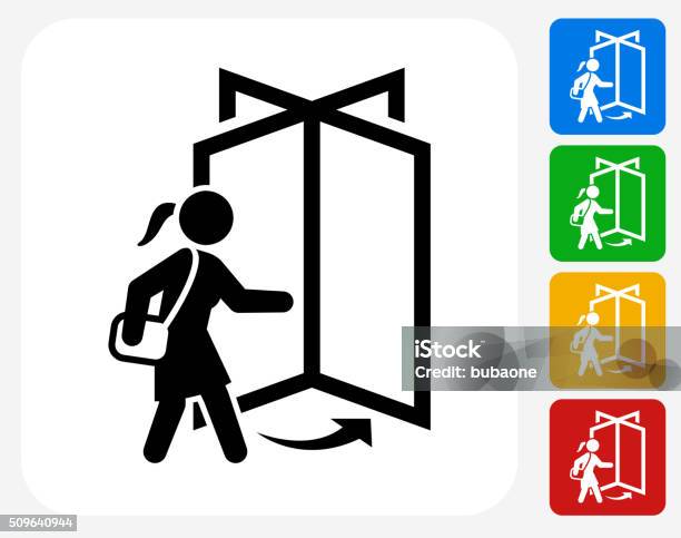 Going To Work Icon Flat Graphic Design Stock Illustration - Download Image Now - Icon, Revolving Door, Working