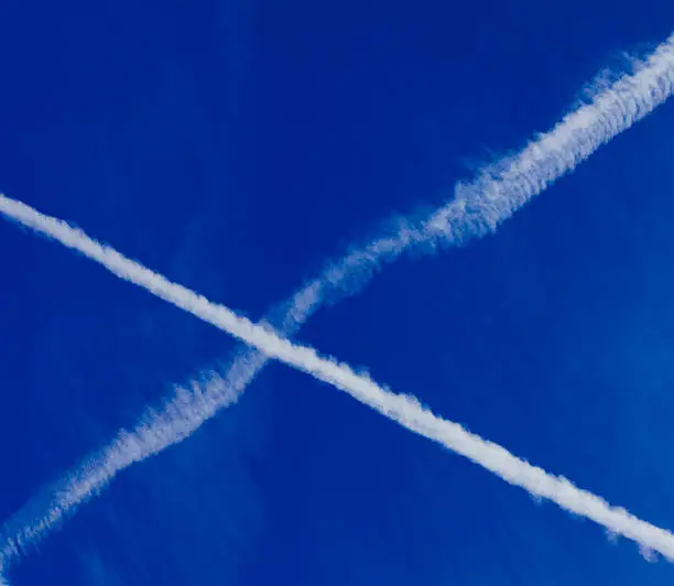 Vapour trails creating a Saltaire (Scottish Flag)