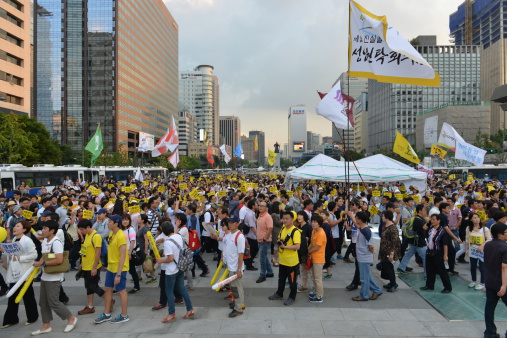 Seoul, Korea. August 30, 2014. Strike on the square in Kwanghwamun for  demanded a meeting with President Park